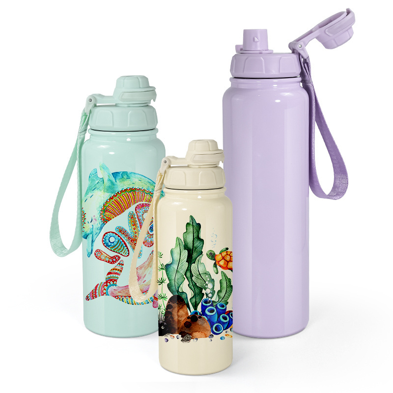 New design 16oz 25oz 32oz sublimation colorful sport water bottle outdoor double wall stainless steel vacuum flask