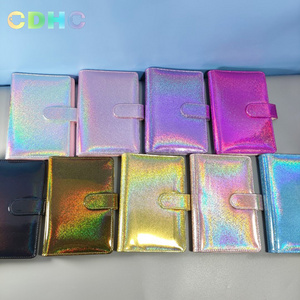 Wholesale A6 Glitter Binder Laser Color PU Leather Planner Loose Leaf Journal Shimmer Binder Custom Diary 6 Ring Budget Binder