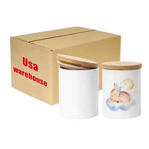 Usa Warehouse free shipping in stock China warehouse stocked 10oz sublimation blank ceramic candle jar with bamboo lid