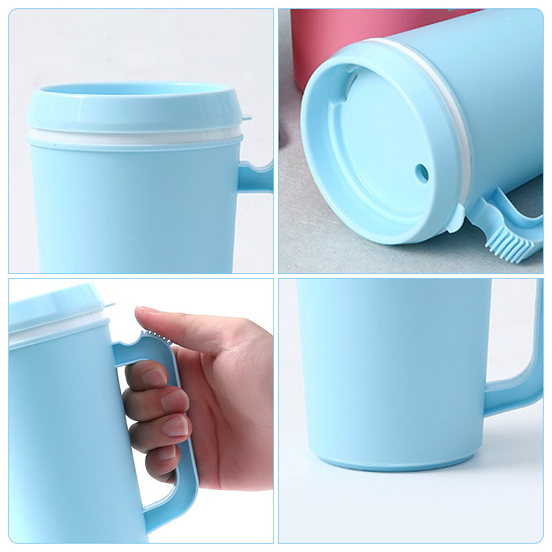 New fashion plastic custom coffee mug 22oz 34oz Plastic tumbler with handle Solid Color Double Wall  DIY Plastic Mug with Handle