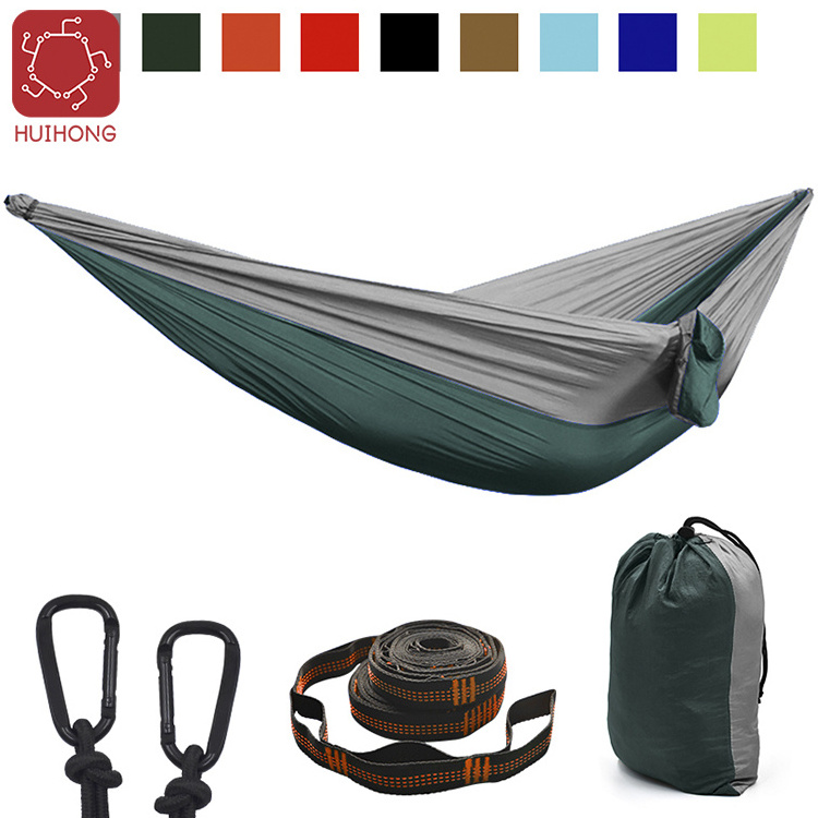 Huihong OEM hamacas 300*200cm parachute fabric double hammocks nylon outdoor folding hammock hamac for hiking camping