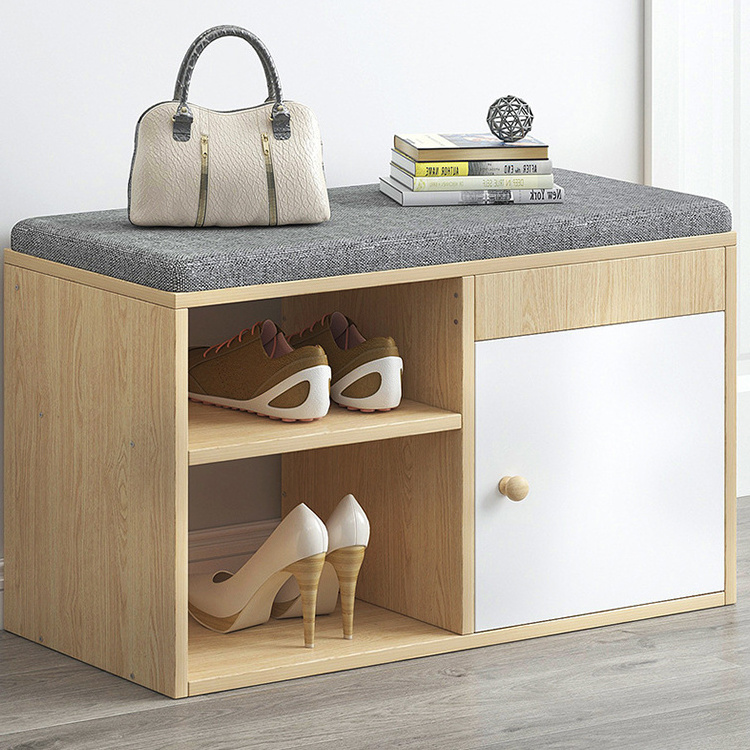 Modern Wooden Shoe Storage Cabinet Wood 2 Tiers Designs Shoes Rack Bench Organizer With Door