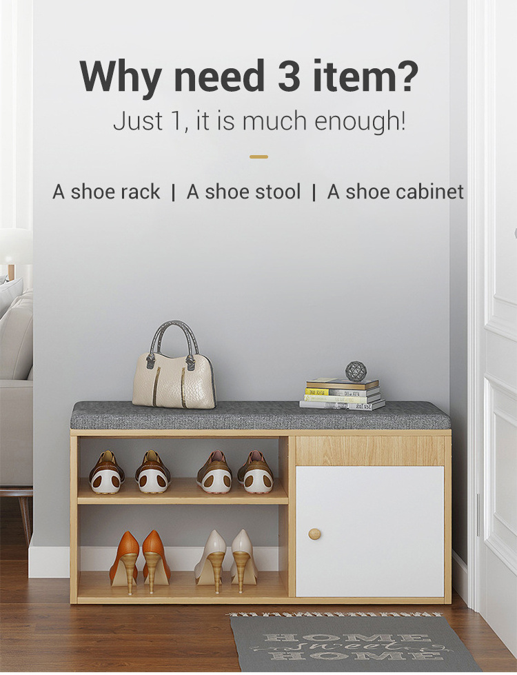 Modern Wooden Shoe Storage Cabinet Wood 2 Tiers Designs Shoes Rack Bench Organizer With Door