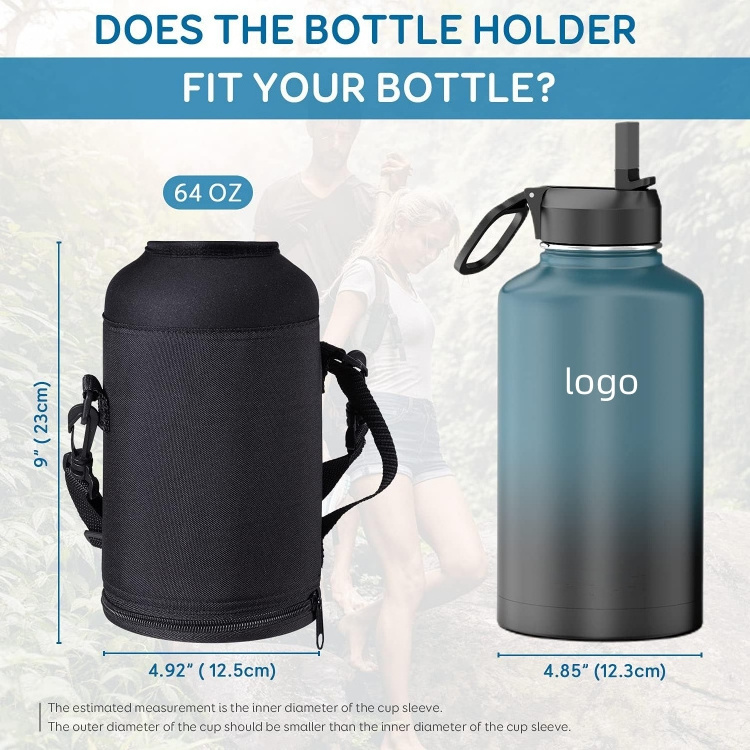 Custom logo and color 64 oz insulated vacuum wide mouth stainless steel sports water bottle and sleeve