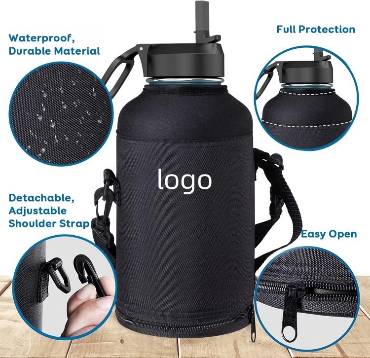 Custom logo and color 64 oz insulated vacuum wide mouth stainless steel sports water bottle and sleeve