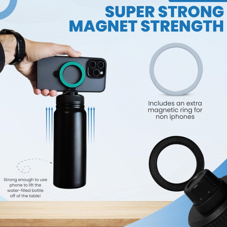 24 oz Water Bottle Phone Mount and Tripod for iPhone Magnetic Connection Insulated Stainless Steel for Gym Cold Sports Bottle