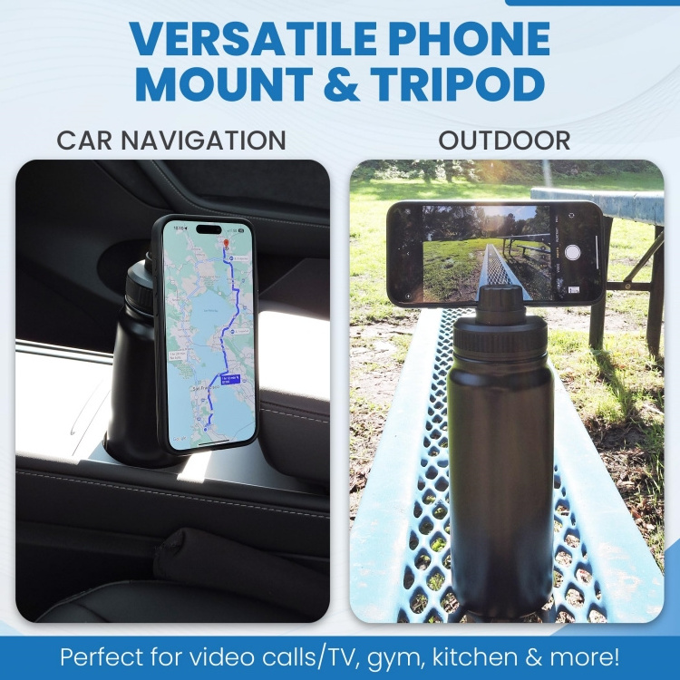 24 oz Water Bottle Phone Mount and Tripod for iPhone Magnetic Connection Insulated Stainless Steel for Gym Cold Sports Bottle