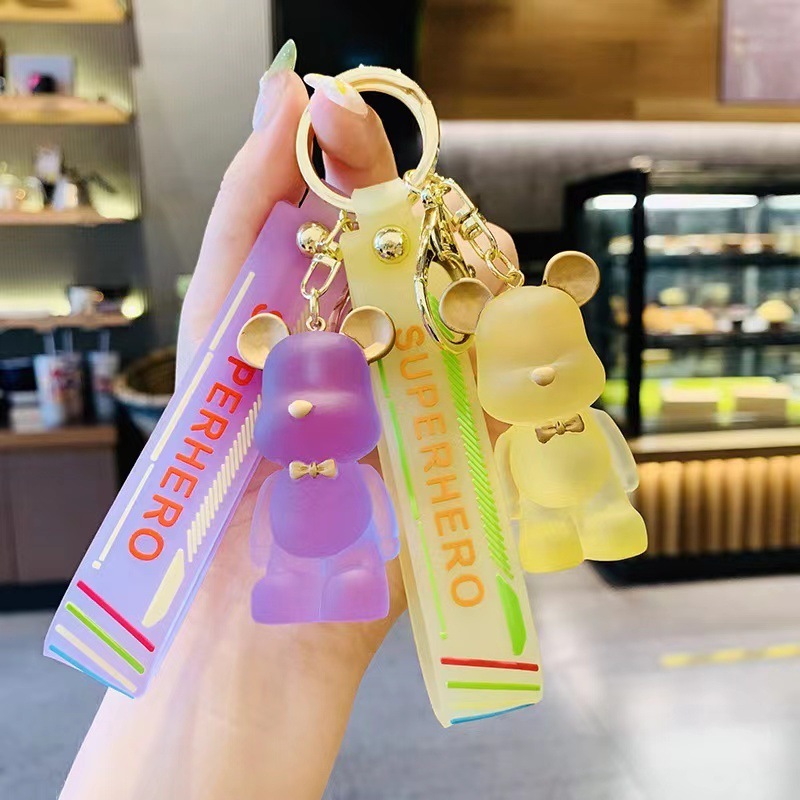 Crystal Resin Bear Keychain for Women Wholesale Cute Kawaii Multi Color Letter Wristlet Keychain