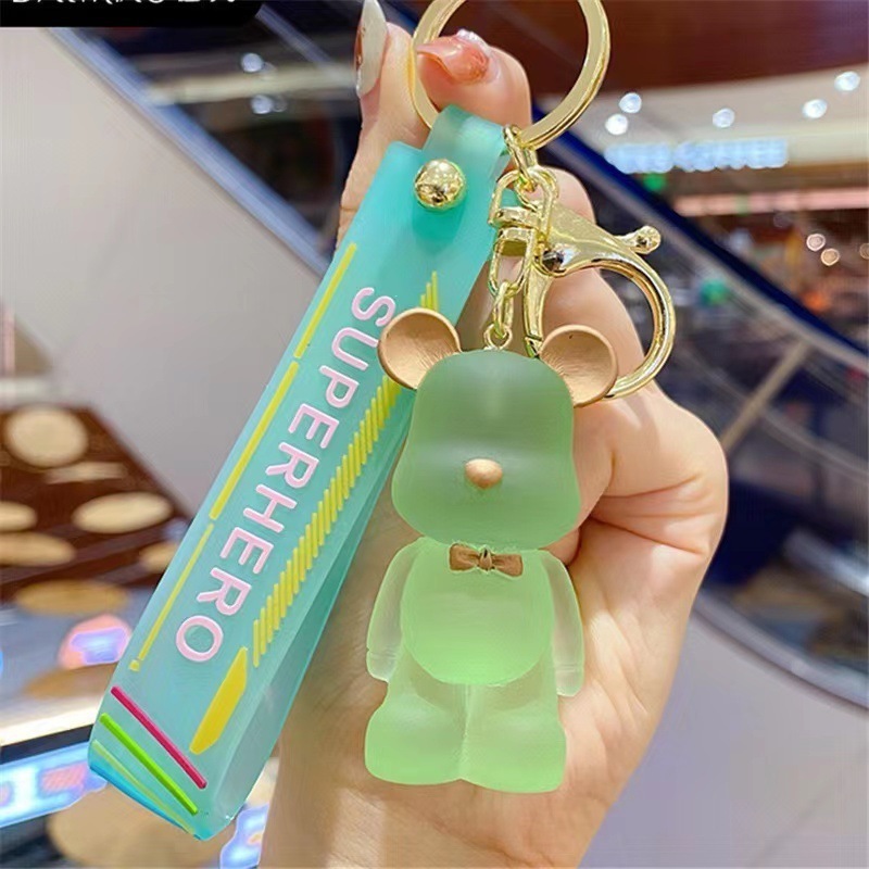 Crystal Resin Bear Keychain for Women Wholesale Cute Kawaii Multi Color Letter Wristlet Keychain