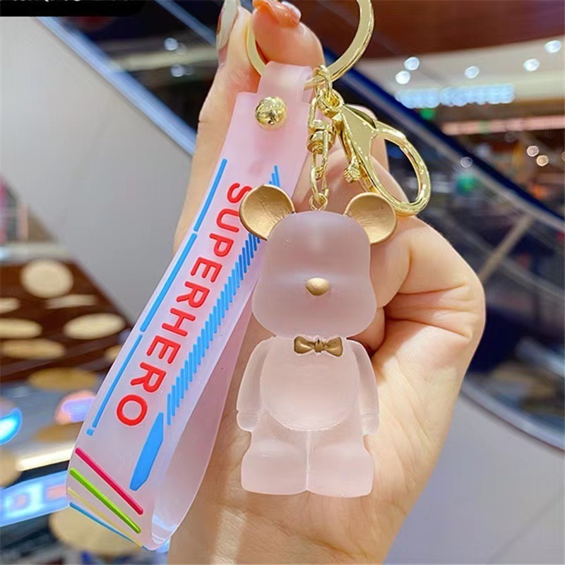 Crystal Resin Bear Keychain for Women Wholesale Cute Kawaii Multi Color Letter Wristlet Keychain