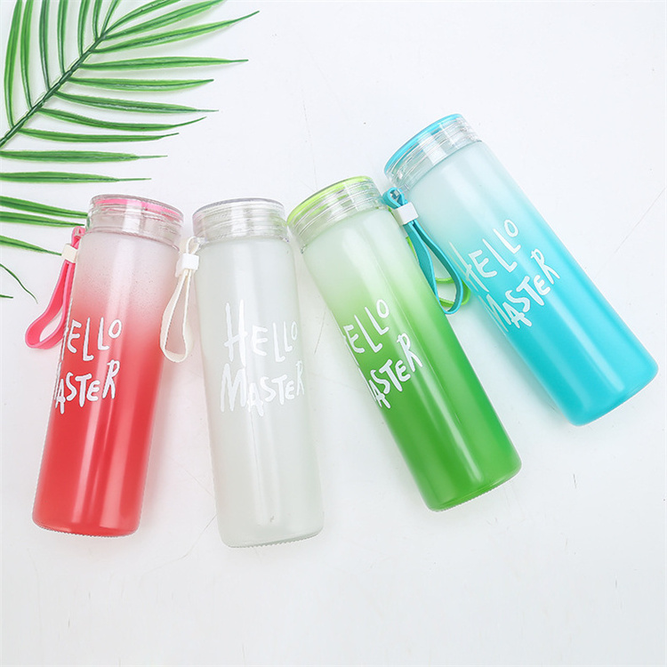 Custom Logo 17oz Sublimation Color Glass Tea Cup Frosted Gradient Drinking Water  Glass Tumbler Mug glass bottle