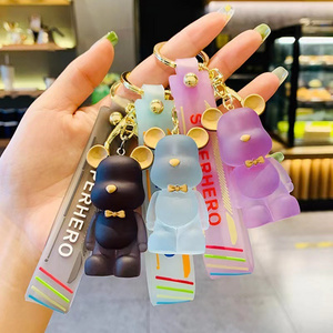 Crystal Resin Bear Keychain for Women Wholesale Cute Kawaii Multi Color Letter Wristlet Keychain