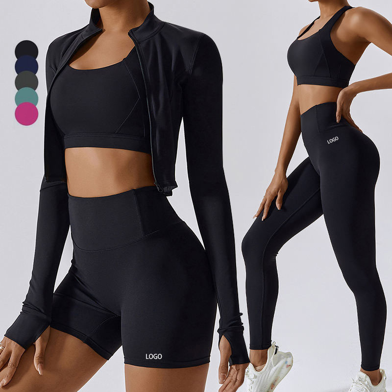 OEM ODM 2023 4 Piece Activewear Gym Long Sleeves Leggings Set Seamless Yoga Wear Set Custom Women Yoga Set