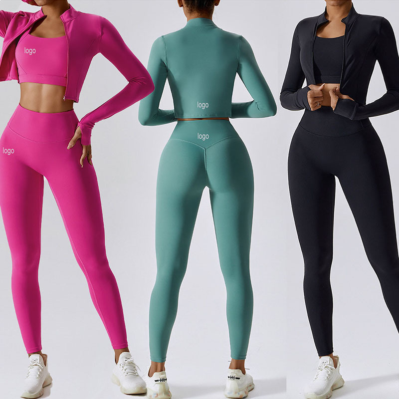 OEM ODM 2023 4 Piece Activewear Gym Long Sleeves Leggings Set Seamless Yoga Wear Set Custom Women Yoga Set