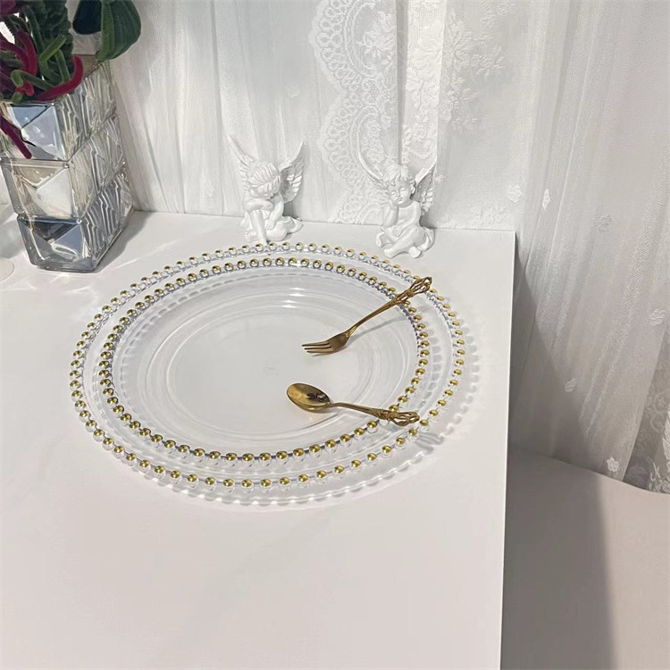 13 Inch Clear Black Silver Gold Rim Beaded Plates Party Wedding Decoration Plastic Charger Plates