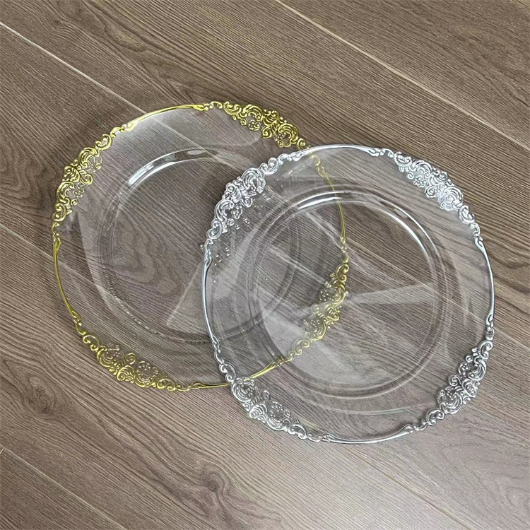 Wedding hotel Party Round Plastic Glass Plate Dishes Decorative Gold Charger Plates