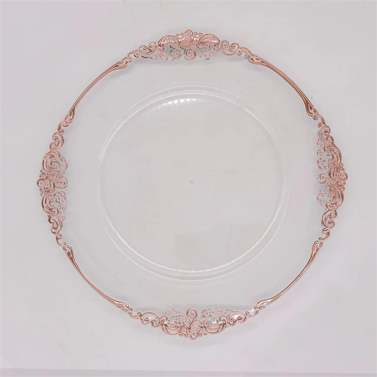 Wedding hotel Party Round Plastic Glass Plate Dishes Decorative Gold Charger Plates