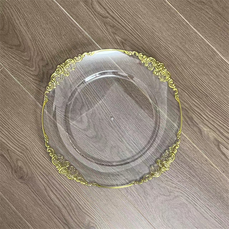 Wedding hotel Party Round Plastic Glass Plate Dishes Decorative Gold Charger Plates