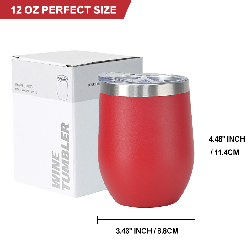 Custom logo powder coated 12 oz vacuum insulated stainless steel egg shape wine cups tumbler 12oz with sliding lid