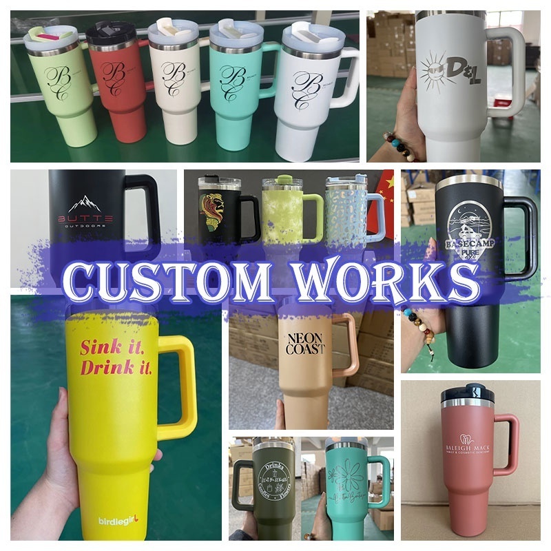 Custom Logo 40oz Double Wall Stainless Steel 30oz Quencher H2.0 Tumbler Travel Coffee Mug Thermos Cup With Handle And Straw