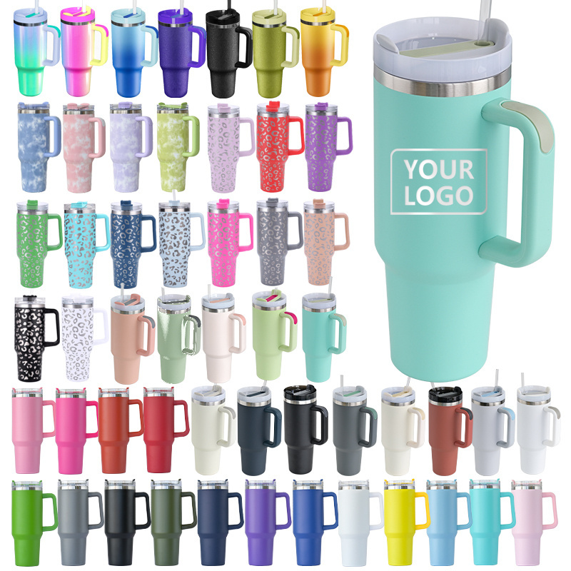 OEM 40 oz Quencher H2.0 40oz vacuum thermos stainless steel engraved 30oz coffee cup 40 oz tumbler with handle