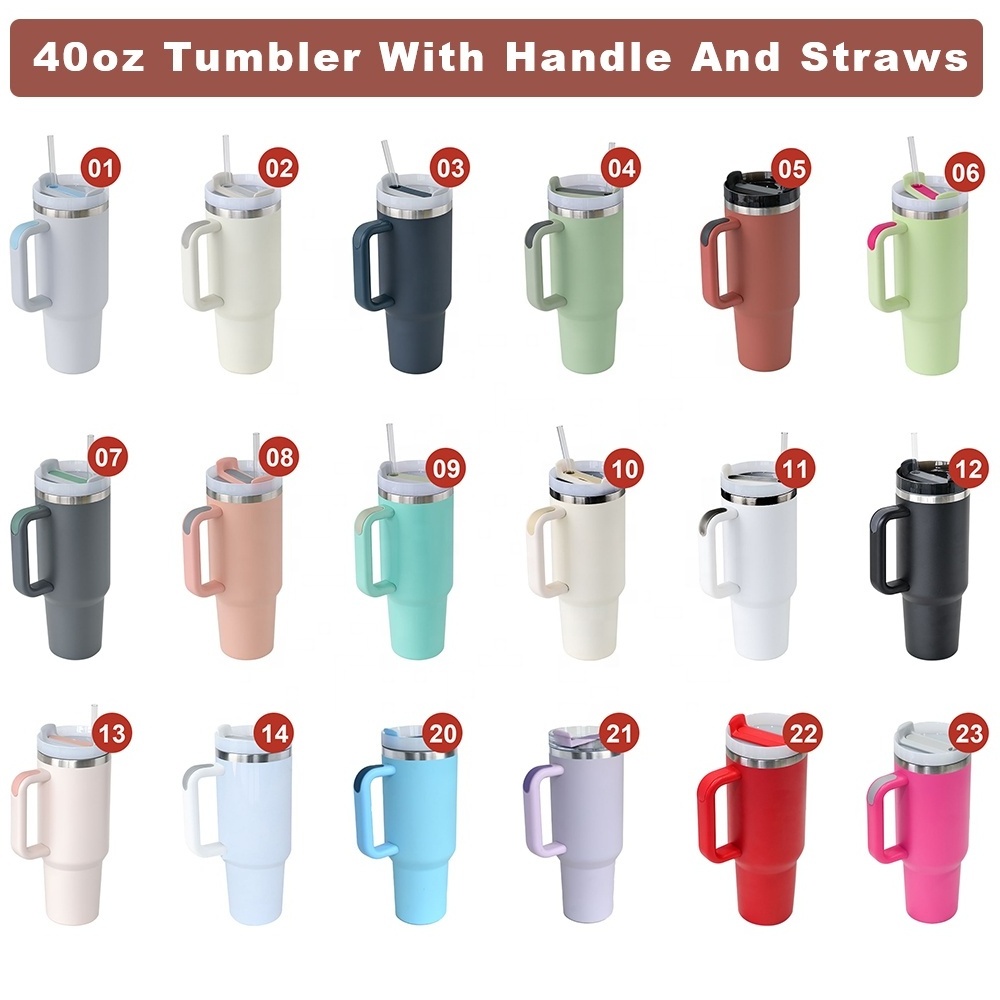 Custom Logo 40oz Double Wall Stainless Steel 30oz H2.0 Tumbler Travel Coffee Mug Thermos Cup With Handle And Straw