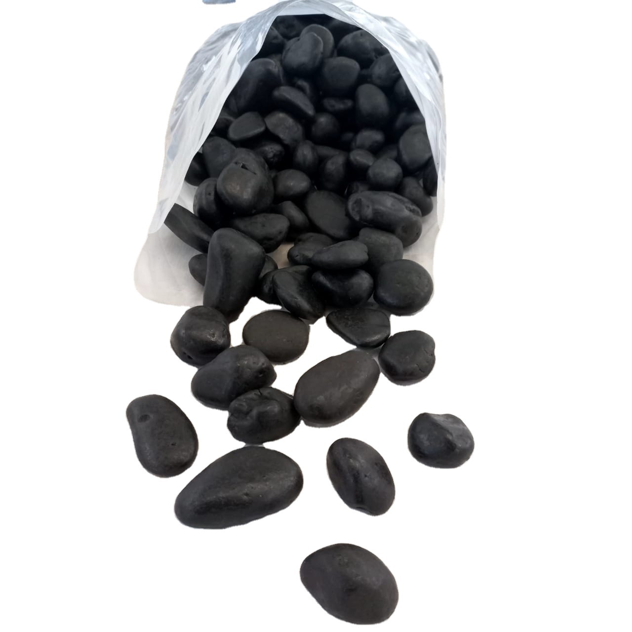 Black mate finished polished stone jet black rocks paver landscaping gravels and pebbles round stone for