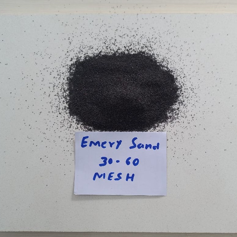 Asian largest suppliyer and exporter of emery sand and powder finr 30-60 mehs grade jet black color special sandblasting use