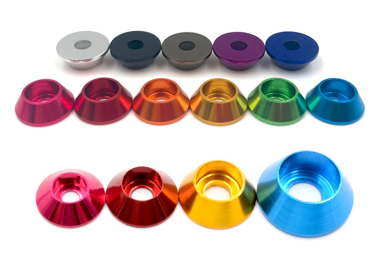 custom flat anodised m3 m4 m6 black aluminium cone shoulder cup washer aluminum cap fender jdm anodized color countersunk washer