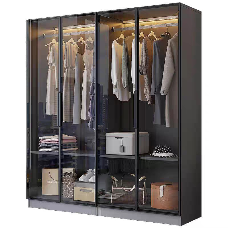 Hot sale tempered glass closet simple sliding 3 doors overall wardrobe closet