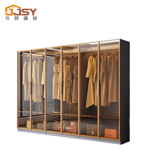 Hot sale tempered glass closet simple sliding 3 doors overall wardrobe closet