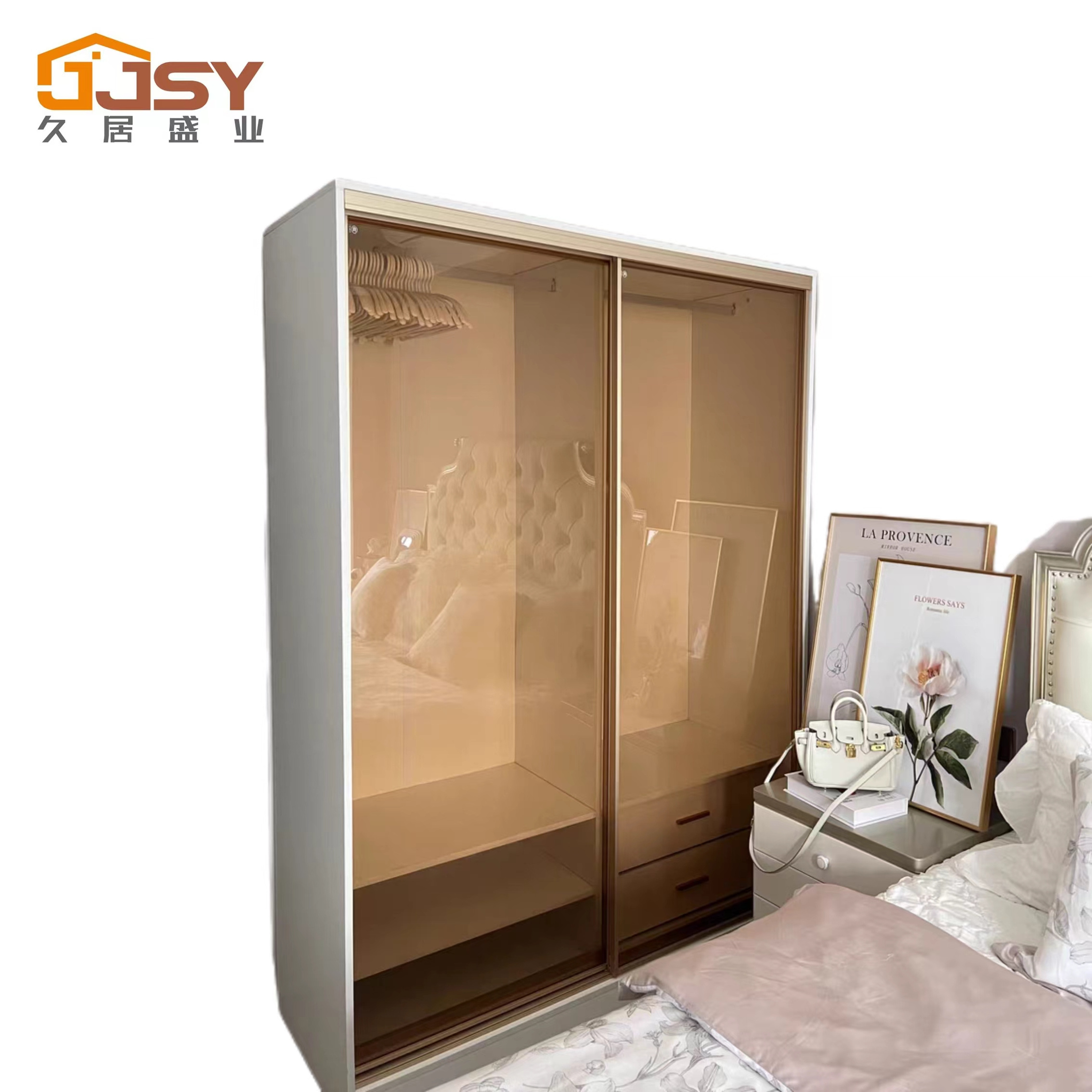 Overall wardrobe sliding door High-grade wardrobe cabinet toughened glass sliding door custom locker sliding door