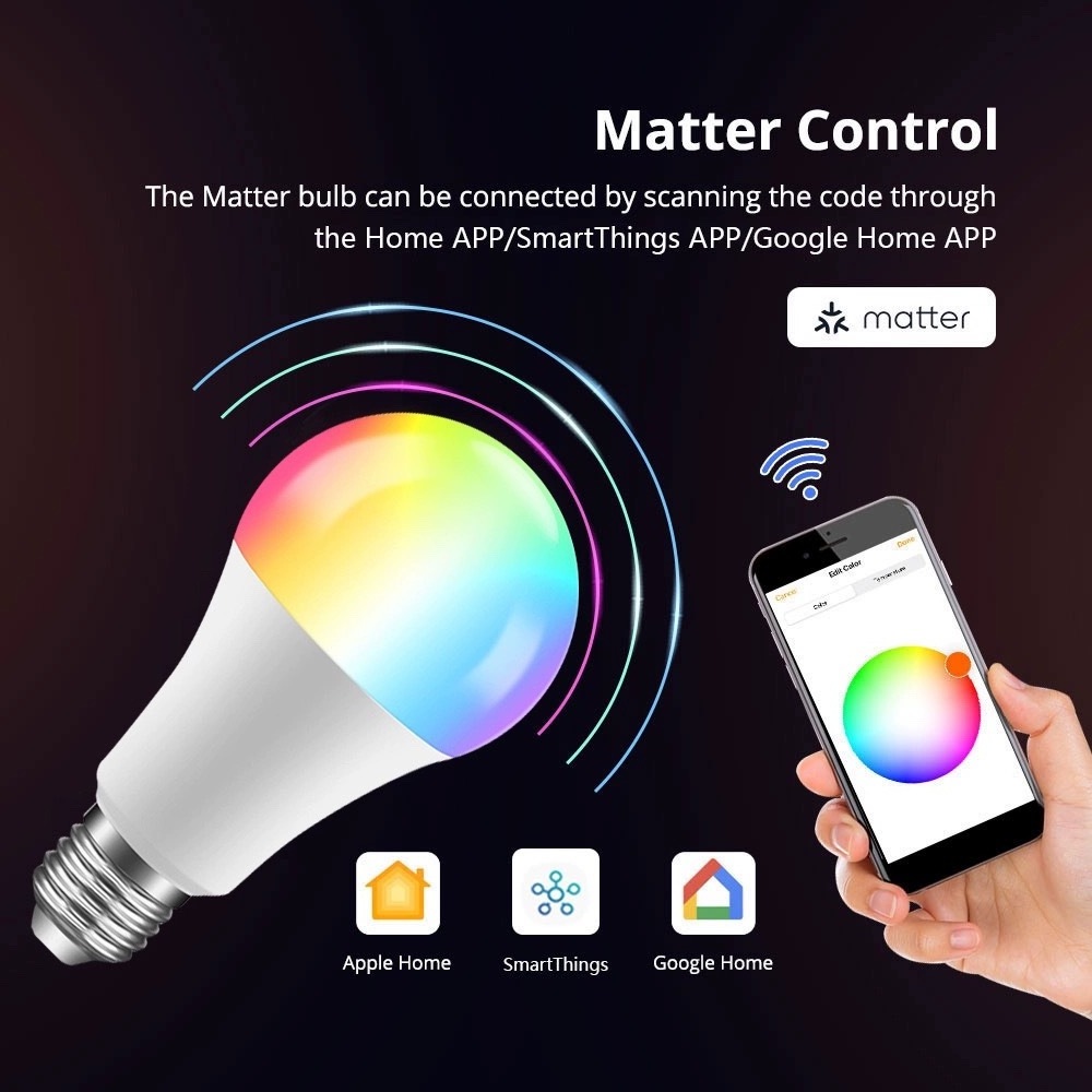 Matter on WiFi 7w Smart Light Bulb E27 Dimmable Smart Things Siri Alexa Google Homepage 220V