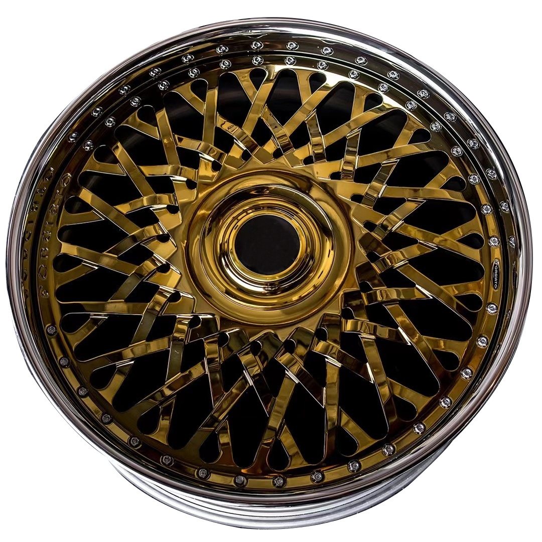 Newest Hot Sale Custom 22 23 24 26 inch forged chrome gold rims 2-piece mesh wheels  beadlock deep dish lip wheels rims