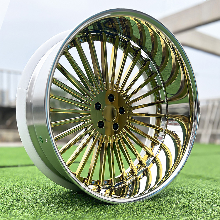 custom forged Gold spoke chrome polished 5x112 5x120 wheel 20 21 22 23 24 inch wheel for Luxury sport car