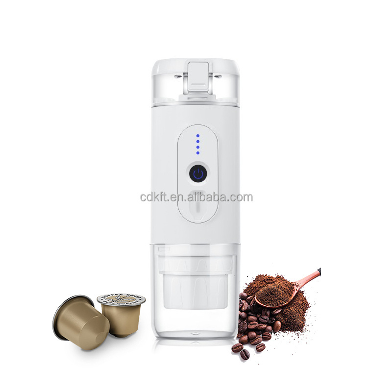 Rechargeable automatic portable coffee making machine for Travel Home Car compatible with coffee capsules and ground coffee