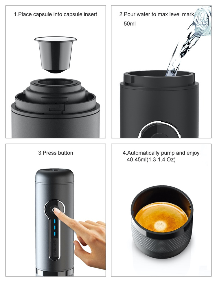 Portable self-clean function capsule coffee machine for outdoor hiking camping fishing multi-function/3 in 1