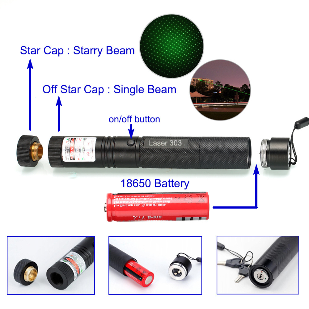 532nm 650nm 303 Green Red Laser Light pointer Pen with 18650 Battery Charger Box