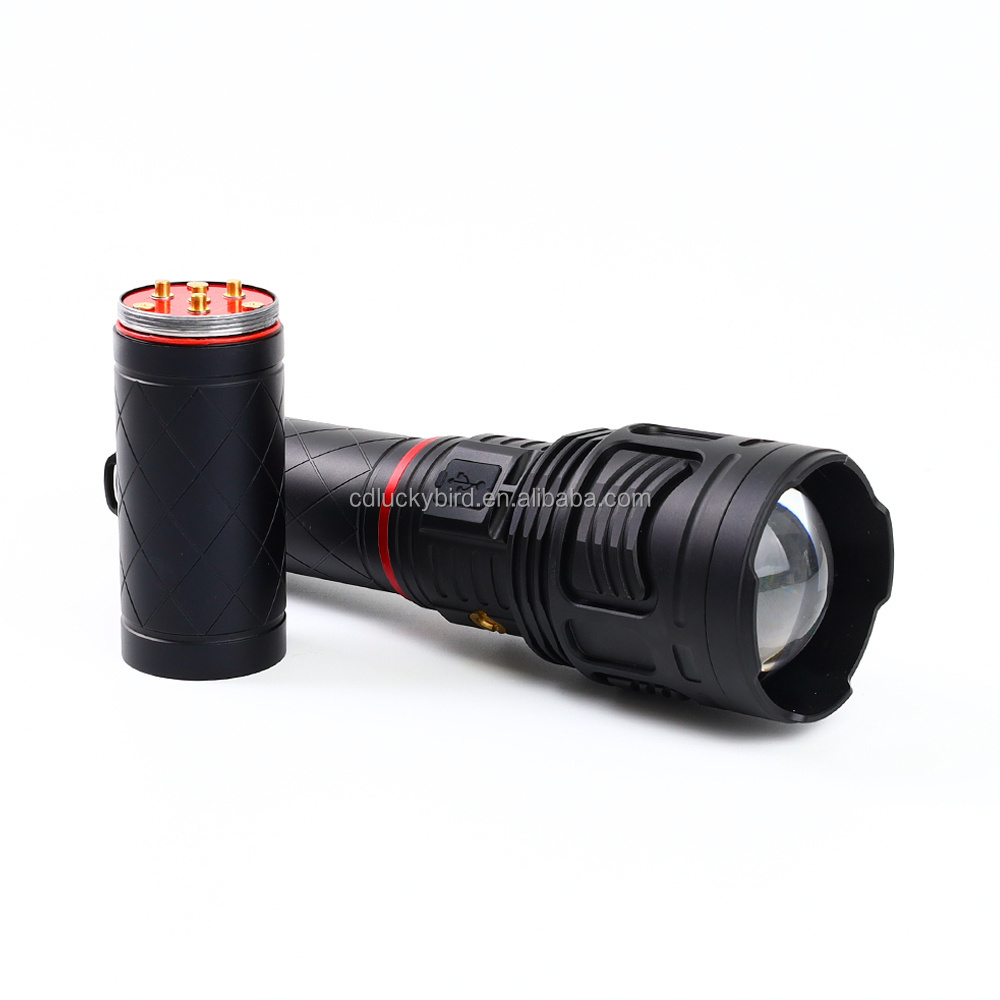 6000lumen White Laser Long Distance Torch Rechargeable Zoom LED Flashlight with Detachable Separately Large Capacity Battery