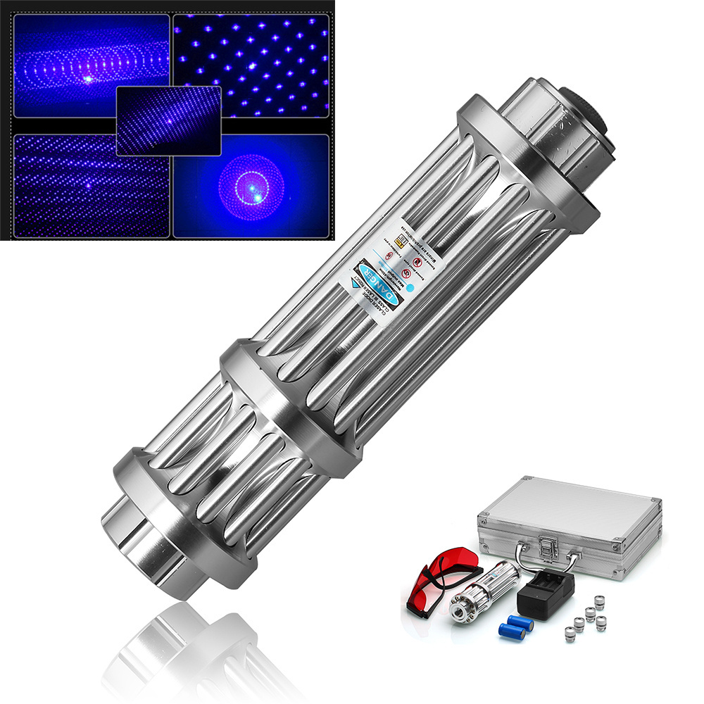 Rechargeable USB Type Built-in Li-polymer Battery Charging Gatling-shape Blue Laser Pointer with Batteries in Shipment