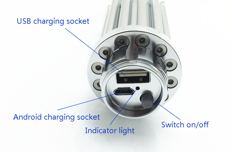 Factory Price USB Rechargeable Gatling 450nm Blue Laser Pointer Long Distance Lazer Flashlight