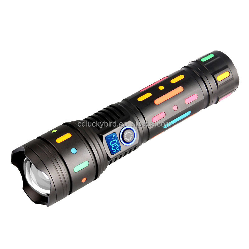 Powerful Long Range 10000lm Rechargeable USB Type-c Charging Super Bright Zoom LED Flashlight with Dark Glow Electric Display