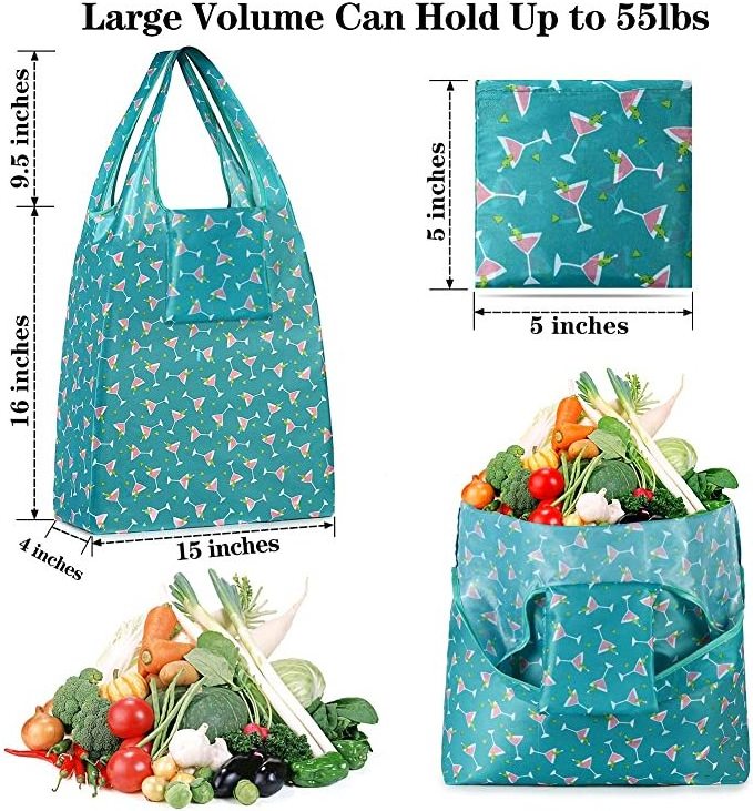 Reusable Grocery Bags with Inside Pockets Colorful Large Foldable Washable Shopping Eco-friendly Cloth Bag