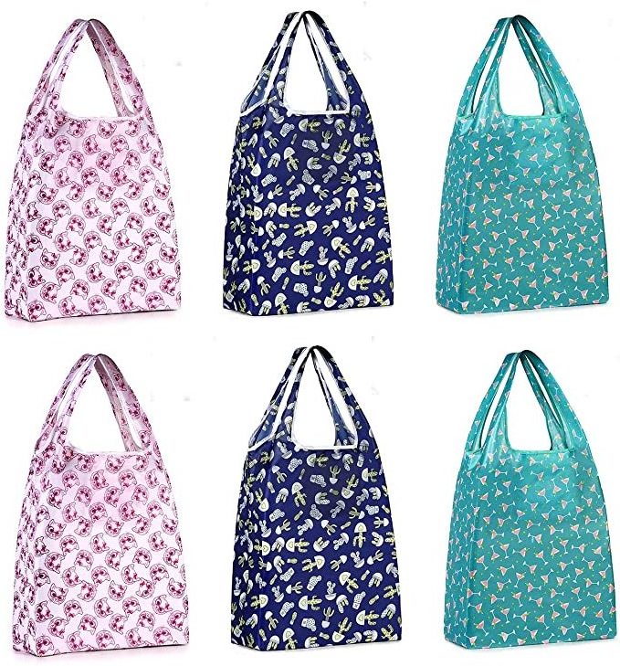 Reusable Grocery Bags with Inside Pockets Colorful Large Foldable Washable Shopping Eco-friendly Cloth Bag