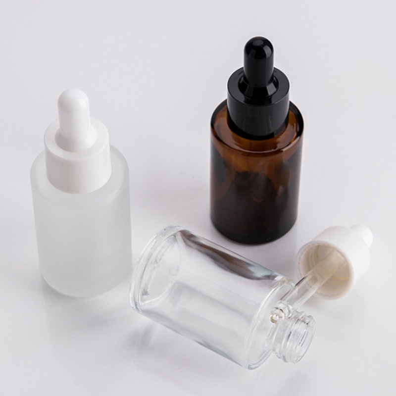 Flat Shoulder 30ml Serum Amber Clear Frosted Glass Dropper Bottle For Essential Oils with Glass Dropper 1Oz Beard Oil Bottles