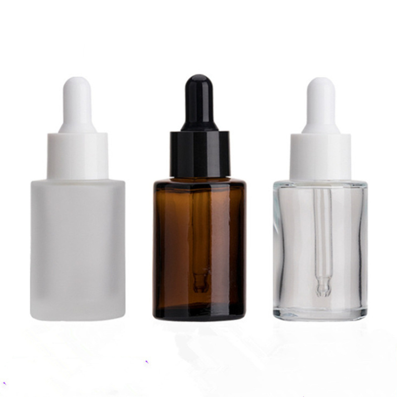 Flat Shoulder 30ml Serum Amber Clear Frosted Glass Dropper Bottle For Essential Oils with Glass Dropper 1Oz Beard Oil Bottles