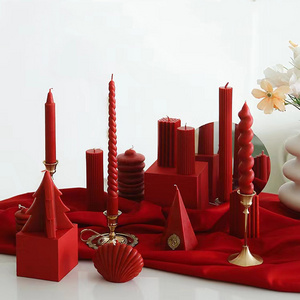 Home Wedding Decoration Soy Wax Candles Home Restaurant Creative Vintage Red Cylinder Pillar Candle