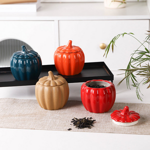 Factory Direct Supply Cheap Empty Unique Modern Pumpkin Candle Holder Decorative Ceramic Candle Jars Holder