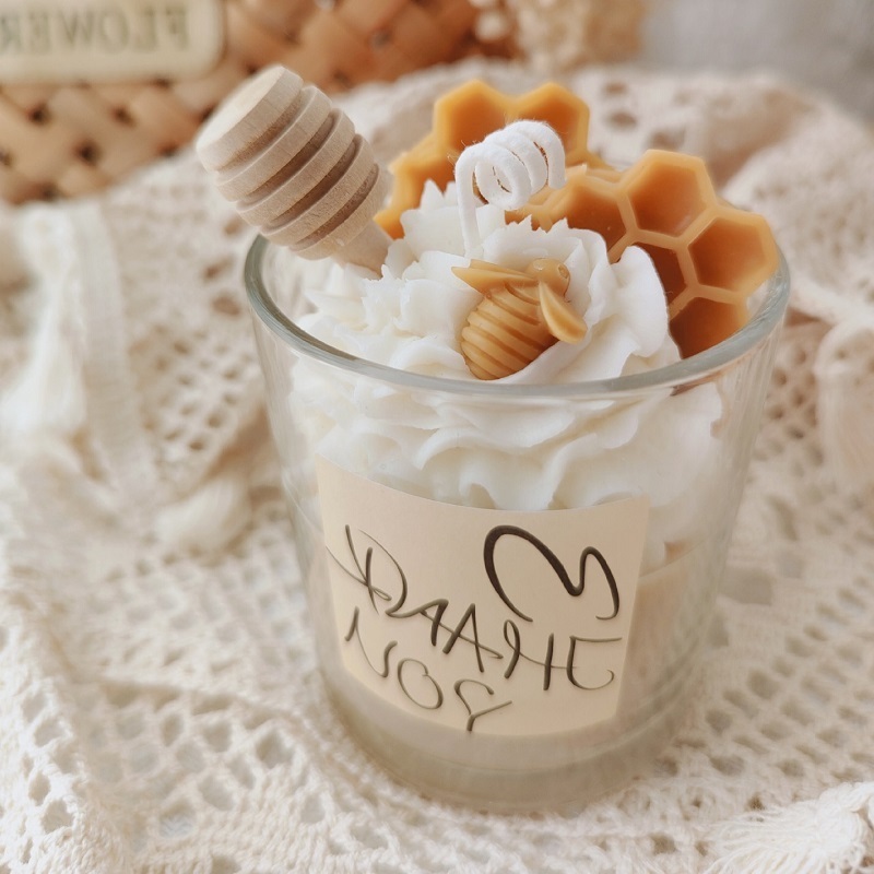 Molly Glory Private Label Home Decor Soy Wax Beeswax Lovely Dessert Ice Cream Scented Candles With Glass Jar