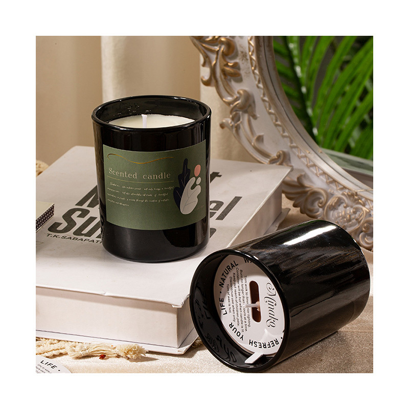 Customizable Tea Aroma Series Green Tea Scented Jar Candles Black With Label